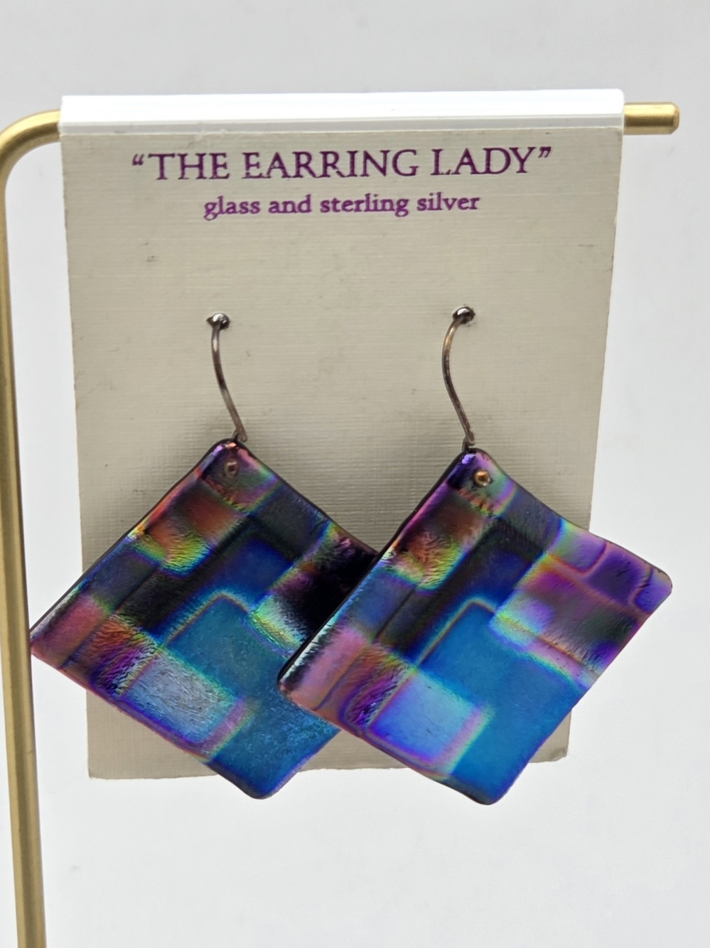​"The Earring Lady" Dichroic Glass Sterling Silver Drop Earrings